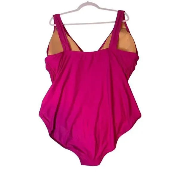 J.Crew Ruched V-Neck Radiant Fuchsia One-Piece Swimsuit NWT Size 22 - Picture 3 of 4
